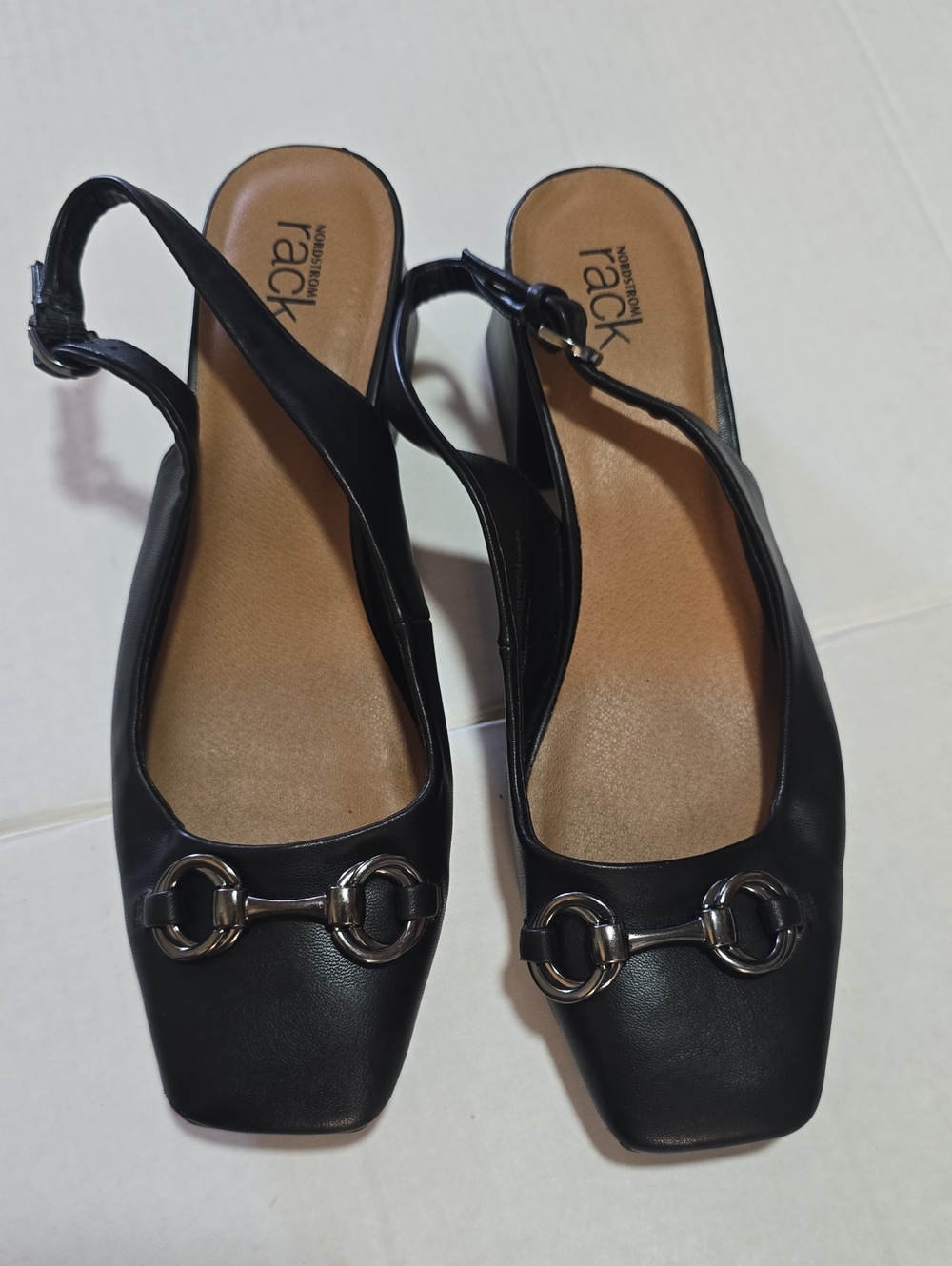 Rack Collection Black Slingback Leather Flats with Silver Horsebit
